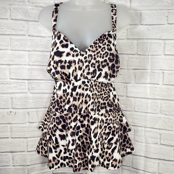 Swim Solutions Plus Size 20W Triple Tiered Animal Print Tankini Top NWT $84 - Picture 4 of 11